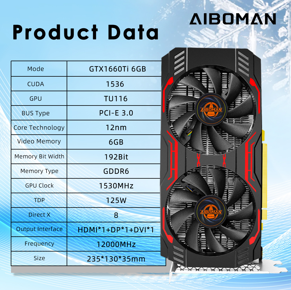AIBOMAN Video Card GTX1660Ti 6 - Esports Gaming Fan 리뷰 및 가격
