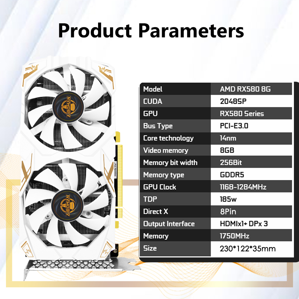 AIBOMAN Video Card AMD RX580 8 - Esports Gaming Fan 리뷰 및 가격