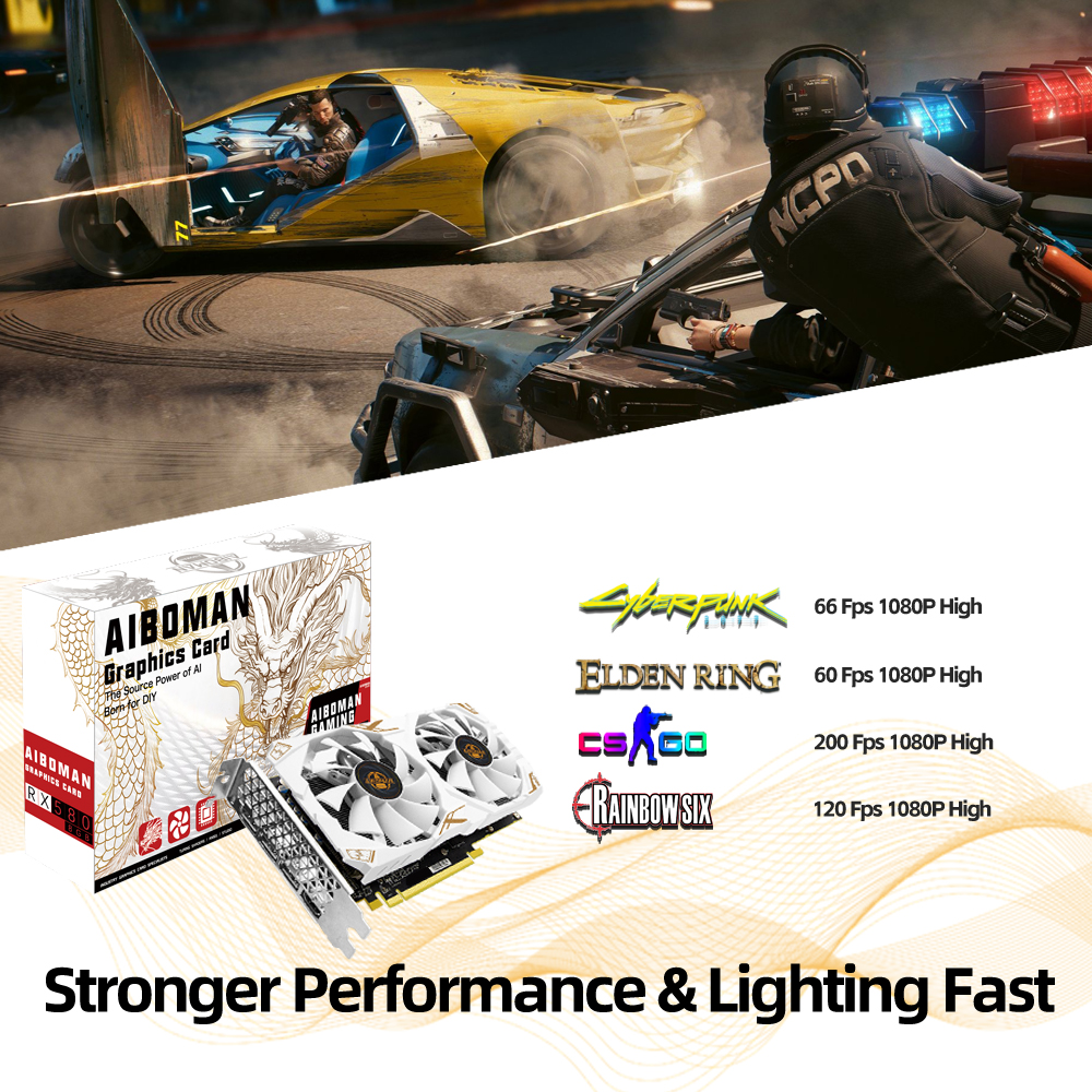 AIBOMAN Video Card AMD RX580 8 - Esports Gaming Fan 리뷰 및 가격